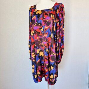 NWT Johnny Was Jade $480 Eclipse Blooms Silk Satin Mini Dress Long Sleeve